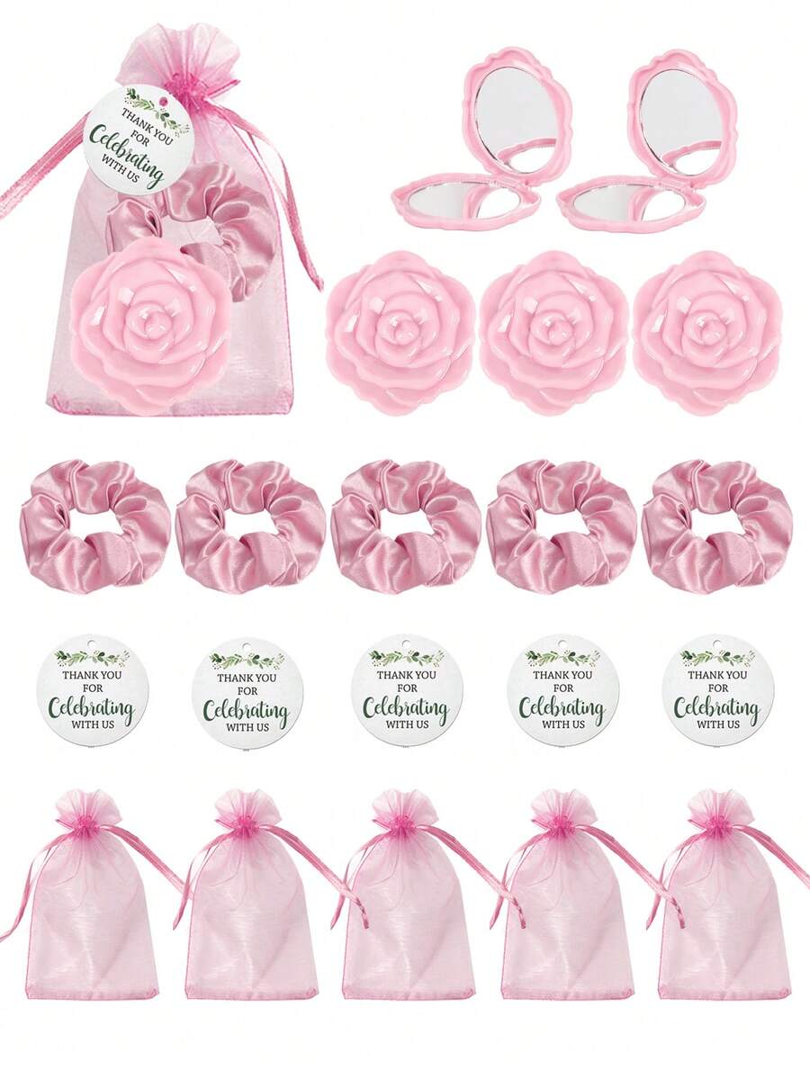 Meoky 4/20pcs Bachelorette Party Mini Gifts Set, Including Pink, Purple, Yellow Mirror Comb, Hair Scrunchie, Thank You Card And Gift Bag (4pcs Per Set, 20pcs For 5 Sets), Suitable For Bachelorette Party, Bridal Shower & Spa Sleepover Celebration, Gift For Family, Friends, Girlfriend, Valentine's Day, Mother's Day