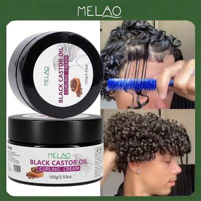  MELAO Black Castor Oil Curl Cream, Suitable For Natural Hair Texture | Curl, Spiral Curl And Wave Styling Cream | Moisturizing Styling Cream Enriched With Shea Butter And Jamaican Black Castor Oil | Frizz Control, Moisturizing, Soft Styling, Unisex
