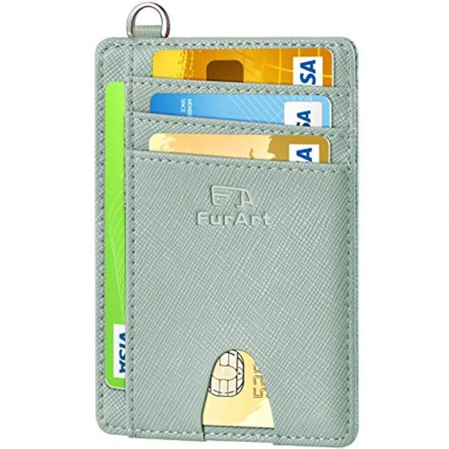 FurArt Crédito Billetera Cartera Pequeña Tarjetero 8 Tarjetas Billetera Minimalista con Bloqueo RFID para Hombre y Mujer - Algas Saffiano - Ver 1