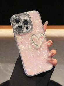 Luxury Pink Faux Pearl Fashion Phone Case Rhinestone Heart & Butterfly Design Phone Case + Wrist Strap Acrylic Hard Shell Creative Compatible With IPhone 17 Pro Max/17 Pro/17 Air/17/16 Pro Max/16/16 Pro/16 Plus/15/15 Pro Max/15 Pro/15 Plus/11/12/13/14 Pro Max/11 Pro/11 Pro Max/12 Pro/12 Pro Max/13 Pro/13 Pro Max/14 Pro/14 Pro Max/14 Plus Birthday Gift Spring Accessory - Nhãn dán hình trái tim ngọc trai màu hồng - Xem 3