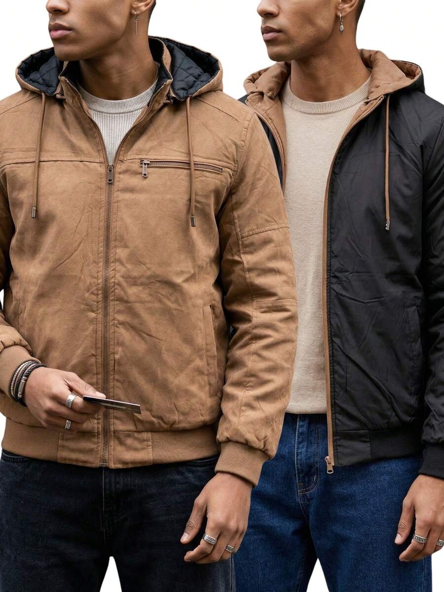 Men's Suede Jacket, Warm Lined Coat For Intense Cold Winters, Lined With Pockets - Camel - View 1