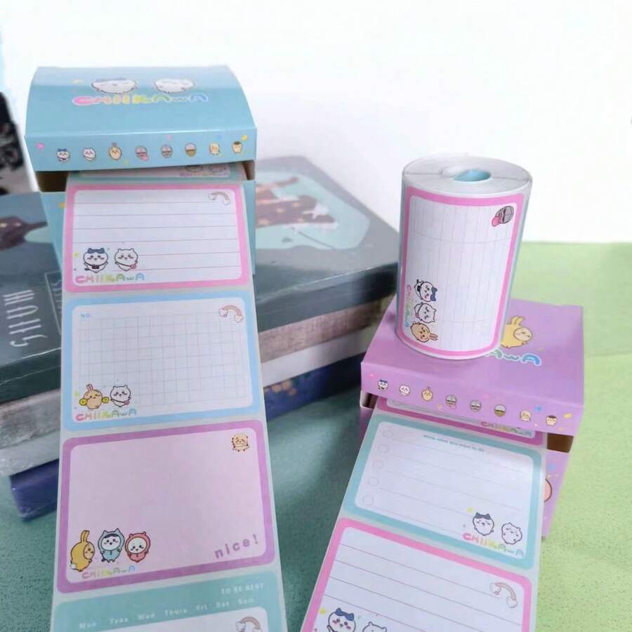chiikawa 1盒卡通便签纸，优质办公可拆卸便签本，新年/情人节/复活节礼物【随机款式】 - 彩色 - 查看 1