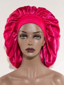 Awegeo Women's Oversized Brimmed Silky Satin Bonnet, Stretchy Soft Comfortable Sleep Cap For Hairstyling, Daily Home Use Hair Sleep Cap Sleep Bonnet - 黑色 - 查看 5