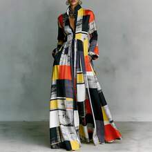 French Style Elegant Retro Casual Dress For Women Slimming Long Sleeve Printed Midi Dress With Waist Cinching Vacation Style European And American Fashion Clothing - 白色 - 查看 4