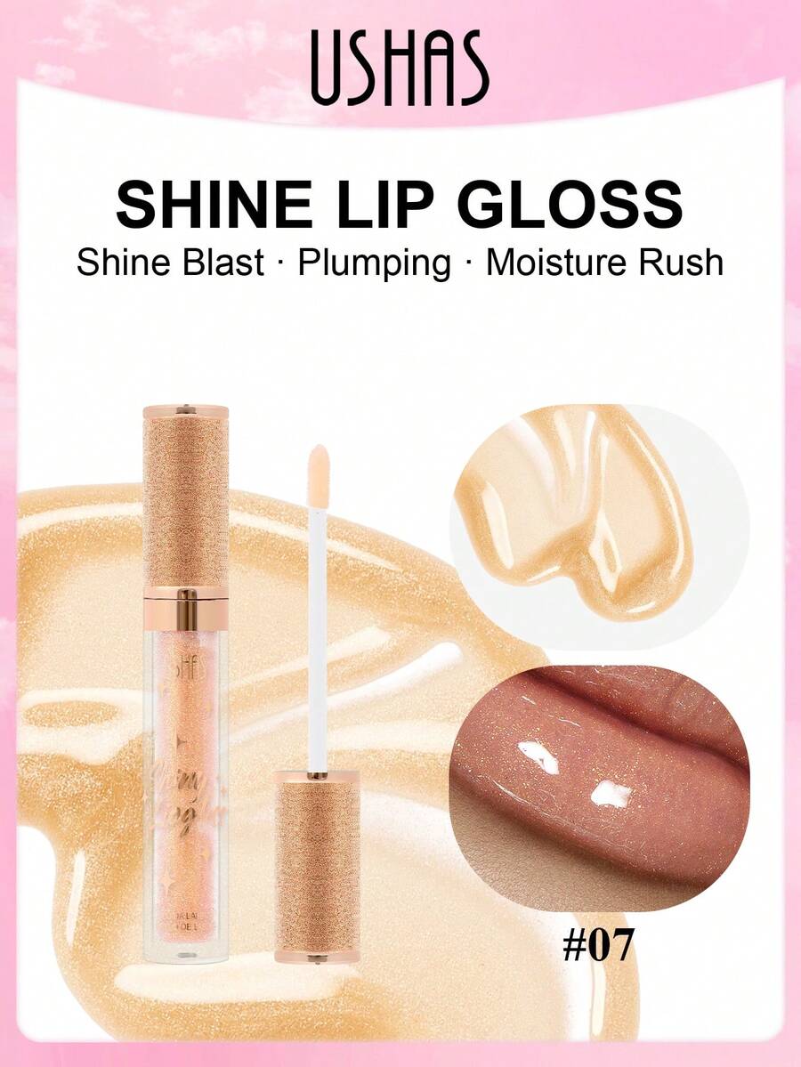 Brillo de labios hidratante USHAS, resistente al agua y no pegajoso, nutritivo e hidratante, efecto de maquillaje brillante de larga duración, lápiz labial líquido con brillo fino, apto para todo tipo de piel - #07 - Ver 1