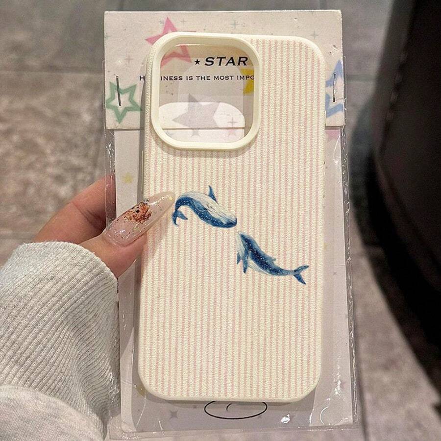 Ốp lưng điện thoại Ocean 1pc chất liệu TPU họa tiết cá voi sọc hồng, phù hợp với 17 Pro Max/17/16 Pro Max/15/13/12/11, S20 FE/A15/S24/A55, Note 11/Note 12/Note 13 Pro, bảo vệ điện thoại toàn diện, chống rơi vỡ, mềm mại. - trắng - Xem 1