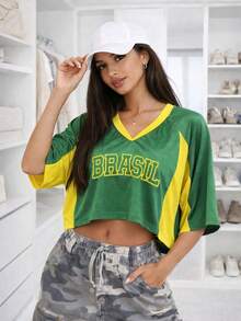 Cropped Top Brazil Women's Streetwear Style Casual Blouse Oversized Fashion - màu xanh lá - Xem 3
