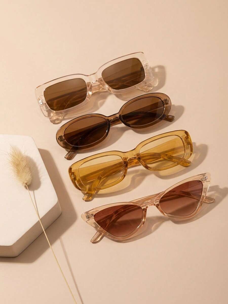 4 piezas Gafas de moda retro ovaladas para adolescentes, uso versátil diario y accesorio para fotos, adecuado para adolescentes - Multicolor - Ver 1