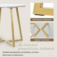 Round Dining Table (1 Piece), Kitchen Table, Unique Metal Frame, Dining Table With Modern Marble Pattern, Suitable For Dining Room, Living Room, White/Gold - White - View 5