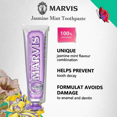 Marvis 85ml/2.87 Fl Oz Jasmine Mint Toothpaste, Unique Jasmine Mint Flavor, Whitening & Protective Formula, Gentle Cleaning, Long-Lasting Fresh Breath, Luxury Italian Toothpaste, Holiday & Mother's Day Gift