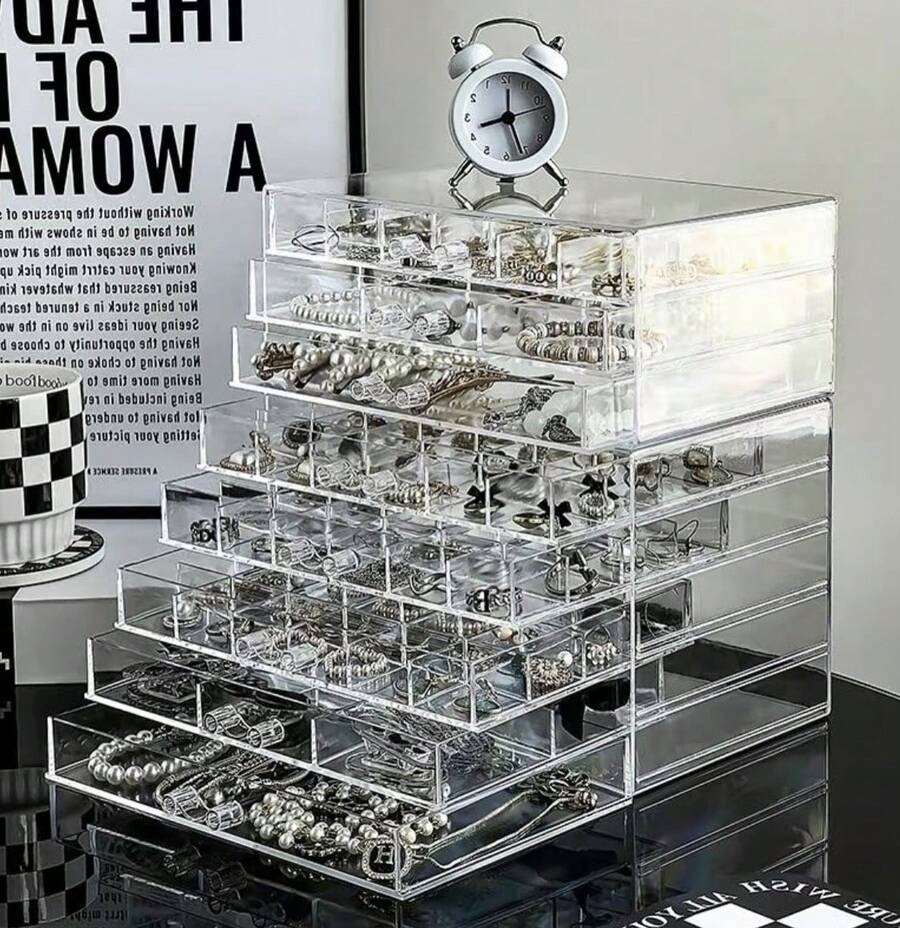 5-Layer 120-Compartment Jewelry Storage Box, Drawer-Style Ring, Earring, Necklace Acrylic Jewelry Sorting Box, Jewelry Box Jewelry Storage, Jewelry Display, For DIY Jewelry Storage - Trong sáng - Xem 1