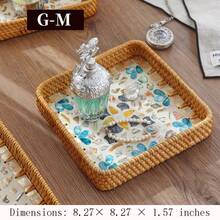 1pc Southeast Asian Handmade Rattan & Shell Square Tray, Breakfast, Afternoon Tea Decor Tray, Fruit Plate, Home Living Room Snack Storage Tea Tray - Multicolor - View 29