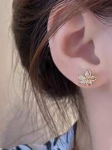 1 Pair Cubic Zirconia Elegant Stud Earrings, Suitable For Daily Decoration, Party Jewelry Or Birthday Gift For Teenagers - Yellow Gold - View 3