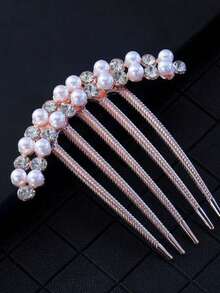 2pcs Set - 1pc Faux Pearl Hair Comb, 1pc Women Rhinestone Hair Clip, Elegant Hair Accessories Suitable For Daily Wear And Weddings - 1 - View 5