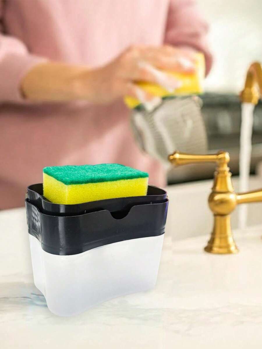 1pc Kitchen Sink Countertop Liquid Dish Soap Dispenser With Sponge Holder - Multicolor - View 1