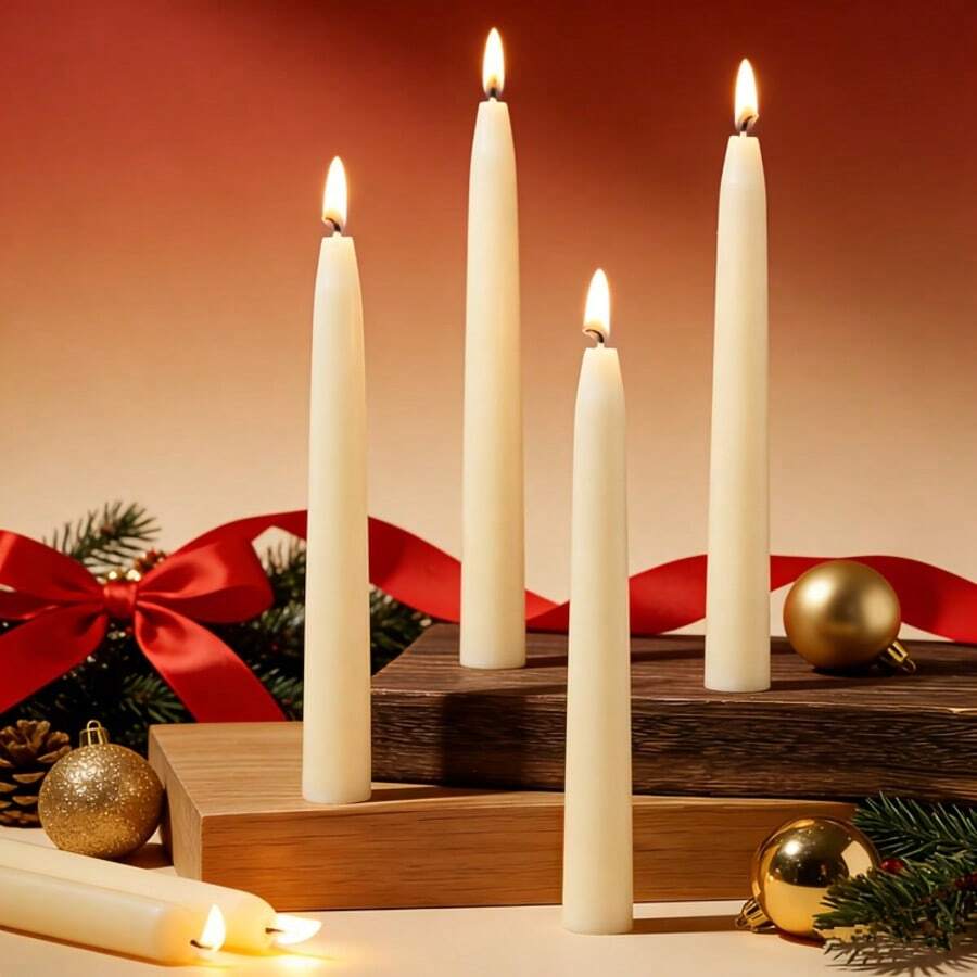 10-Inch White Tapered Candles, 4pcs/Set, Smokeless Burning Candles For Home Decor, Weddings, Parties, Candlelight Dinners, Perfect For Mother's Day Gifts And Holiday Souvenirs - White Conical Candle - View 1