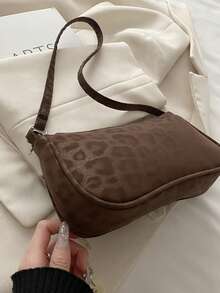Bolsa de ombro feminina vintage com estampa de leopardo, ideal para encontros, passeios e festas. - Café - Ver 5