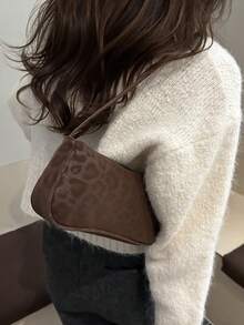 Bolsa de ombro feminina vintage com estampa de leopardo, ideal para encontros, passeios e festas. - Café - Ver 3
