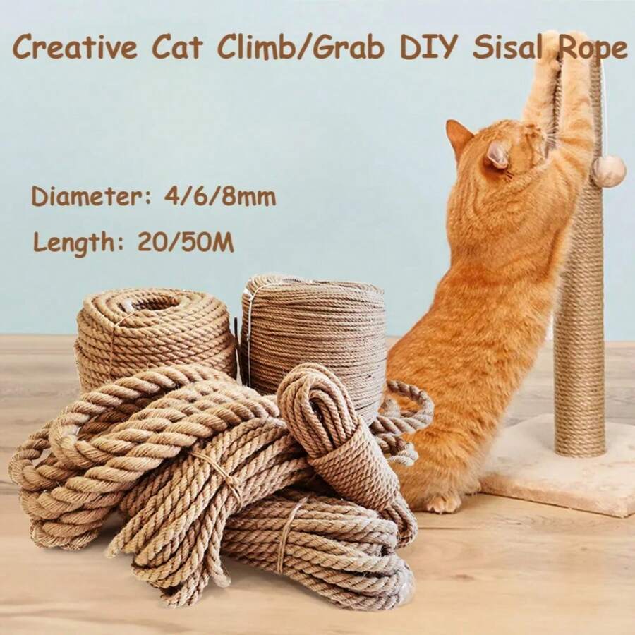 1 chiếc trụ cào móng cho mèo, khung leo trèo bằng dây thừng sisal tự làm, dây cotton đặc biệt chịu mài mòn, đồ chơi cào móng cho mèo - 4/6/8mm, phụ kiện cho mèo