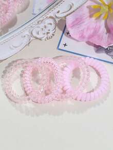 4个装女士甜美春夏电话线造型弹力发圈，适合日常马尾辫和丸子头造型 - 彩色 - 查看 4