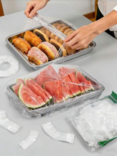 10/100pcs Kitchen Appliance Dust Cover, Food Preservation Film, Transparent Food Cover For Baking Fermentation Tray, Suitable For Bread, Fruit, Vegetable, Dessert, Applicable For Kitchen, Bakery And Food Preservation, Food Preservation Tray