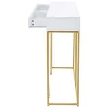 Console Table, Hall Table With 2 Drawers, Lightweight Luxury Style Side Table, Sofa Table, 110x32x85 Cm, White/Gold - White - View 10