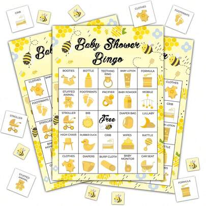 Bee Baby Shower Bingo Game Set, Gender Reveal Party Activities With Interesting Riddle Cards, Cute Bee Theme Suitable For Large Gatherings, Neutral Baby Shower Party Supplies, Party Game Kit, Guest Entertainment Creative