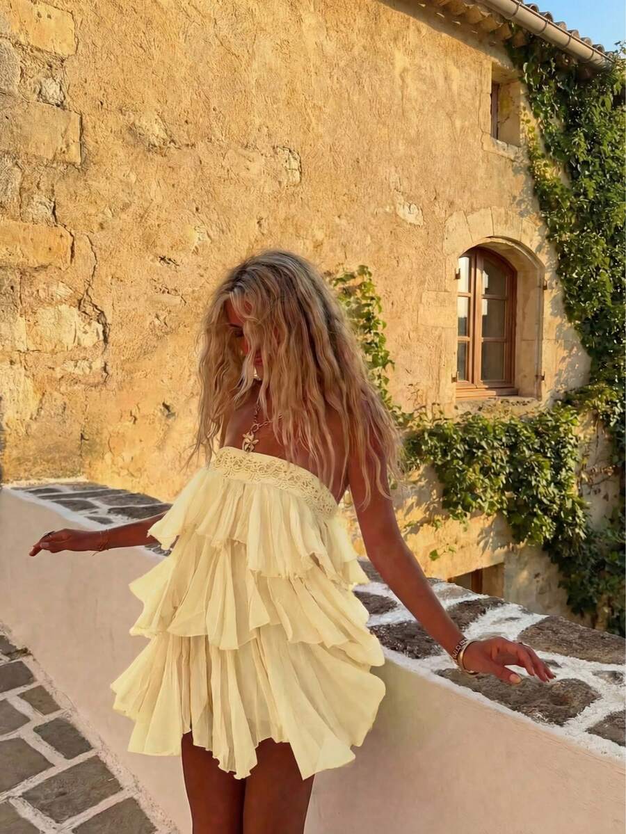 Glamful Elegant Romantic Charming Sexy Valentine's Day Dress - Yellow - View 1