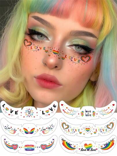 6pcs Rainbow Freckle Face Temporary Tattoo Stickers, Rainbow Pride Tattoos Suitable For LGBTQ Rainbow Flag, Coachella Music Festival, Women's Makeup, Pride Month Parade, Summer Travel, Y2K Fairy Style, LGBTQ Accessories