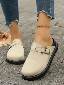 New Retro Multi-Color Birkenstocks Thick Sole Buckle Slippers, Black Sole Contrast Color, Suitable For Home, All Seasons - Beige - View 3