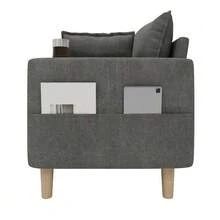 A Two-Seater Sofa With Storage And Cup Holders, Featuring Side Pockets And Two Cushions For Optimal Comfort. Ideal For Nordic-Inspired Interiors And Reading Nooks. - Grey - View 8