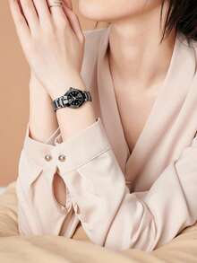 BIDEN 1pc Women's Watch, Casual Business Style, Classic Quartz Watch, Life Waterproof, Comes With Strap Cutting Tool - Black - View 3