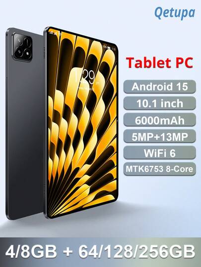  Qetupa Android 15 10.1-Inch Tablet, 4GB RAM+64GB ROM\8GB RAM + 128/256GB ROM, MTK6753 Octa-Core 2.0GHz Processor, 1280*800 HD Screen, 5MP Front Camera And 13MP Rear Dual Cameras,6000mAh Battery, WiFi 6 ,Bluetooth 5.2,GPS(SIM Card Not Supported)