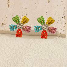 1 Pair Retro Colorful Crystal Flower Earrings, Versatile Summer Holiday Wear For Women - Multicolor - View 4