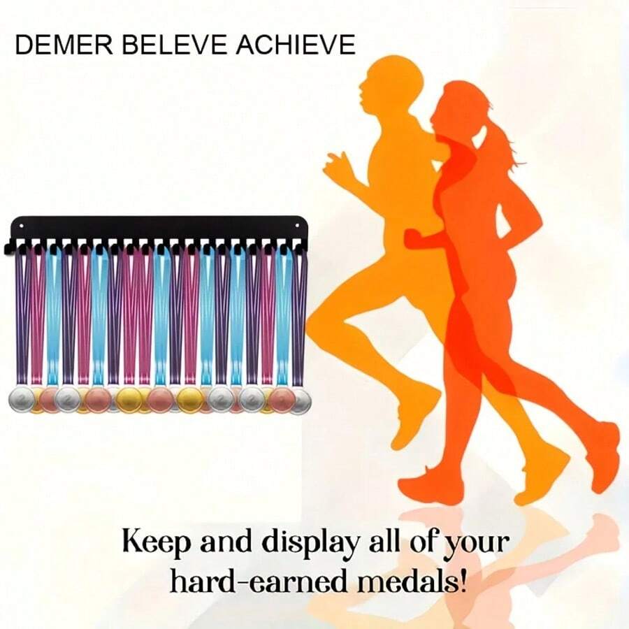 20pcs/25pcs Metal Medal Display Hooks, 15.7 Inch Large Capacity Medal Hanger Organizer, Durable And Rust-Resistant, Wall-Mounted Design To Save Space, Suitable For Awards Ceremony, Medals, Keys And Home/Office - Black - View 1