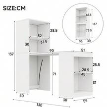 Multifunctional Folding Table Measuring 130x51x137cm That Combines A Desk And Cabinet In One Design, Four Storage Compartments For Efficient Organization, High Load Capacity, White Color. - 白色 - 查看 6