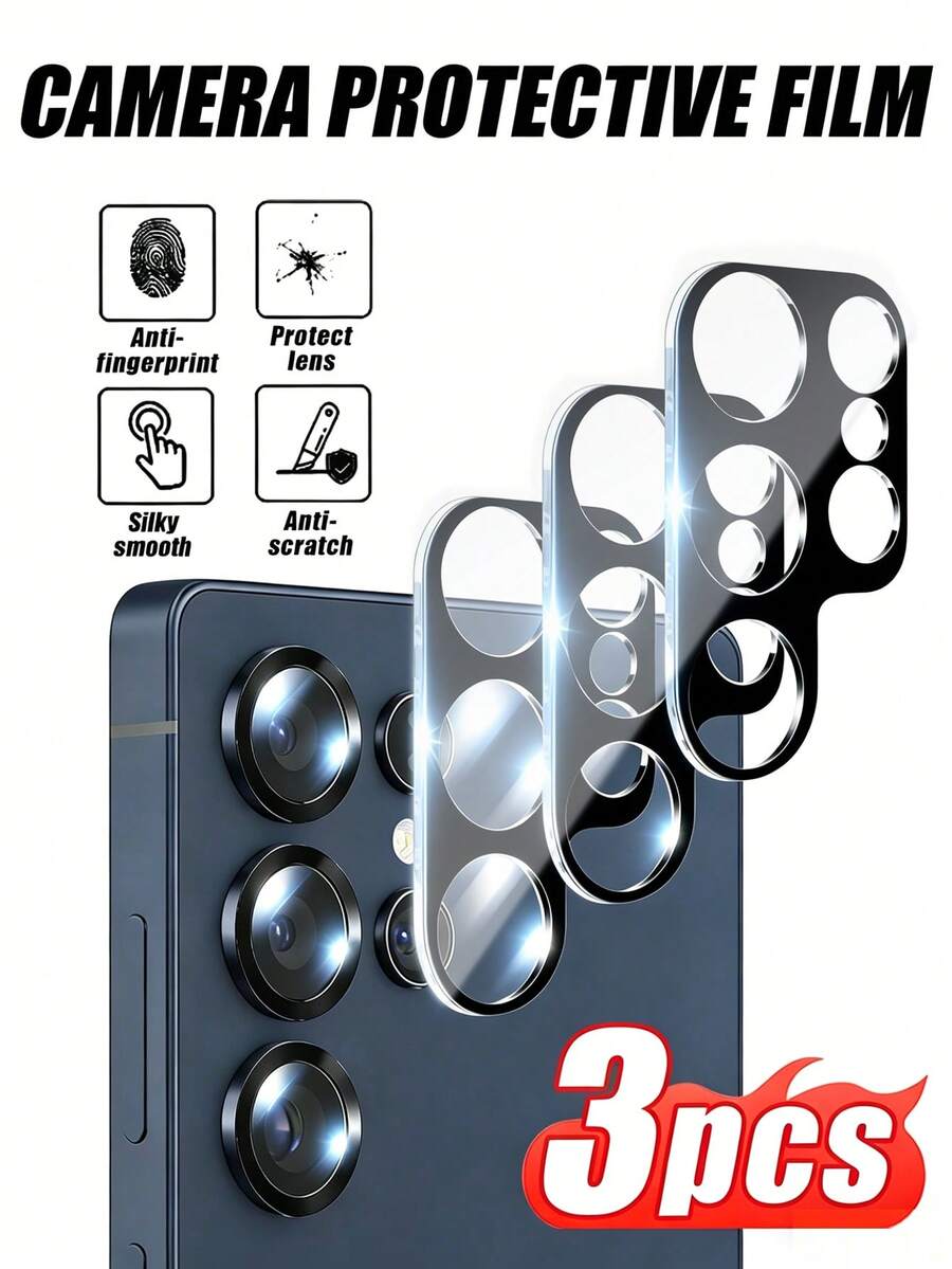 3片装9H硬度钢化玻璃相机镜头保护膜，防刮花，易于安装，适用于Galaxy S20 FE/S21 FE/S23 FE/S24 FE、A02/A03/A04/A05/A06/A12/A13/A14/A15/A16/A17/A21/A22/A23/A25/A26/A50/A51/A52/A53/A54/A55/A56、Galaxy S21/S22/S23/S24 Ultra/S25 Ultra/S26 Ultra/S26 Plus/S26