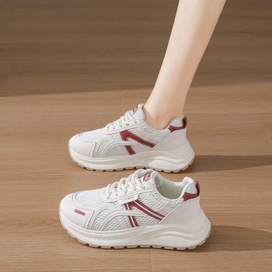 Women's New Lightweight Casual Sneakers, Breathable Tennis Shoes, Versatile Comfortable Sneakers, Cute & Fashionable Chunky Sneakers - Red - View 1