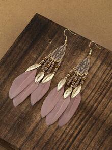 1 Pair Vintage Feather Pendant Earrings, Suitable For Women's Daily Wear - 多色 3 - 查看 6