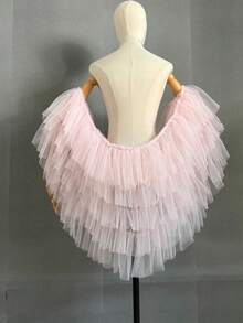 1 件白色新娘简约可拆卸多层不对称网眼披肩夸张泡泡袖斗篷新娘配饰 - 彩色 - 查看 22