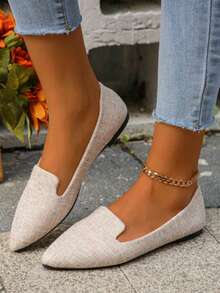 Women's Casual Black Gold Thread Pointy Toe Flat Loafers, Slip-On Flats, Comfortable Lightweight Dress Shoes, Suitable For Spring Summer Autumn, Size 36-41 - White - View 3