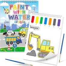 (20pcs/203g>Ama 193g) 1pc Watercolor Practice Book + 2pcs Nylon Paint Brush Set, Children's Transportation Coloring Book, Magic Watercolor Painting Set, Children's Art & Craft Set, Father's Day And Back To School Stationery Gift - Spiral Bound - View 8