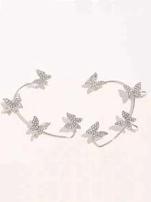 1 pieza Pendiente de oreja tipo cuff con mariposa plateada al lado derecho - Plateado - Ver 2