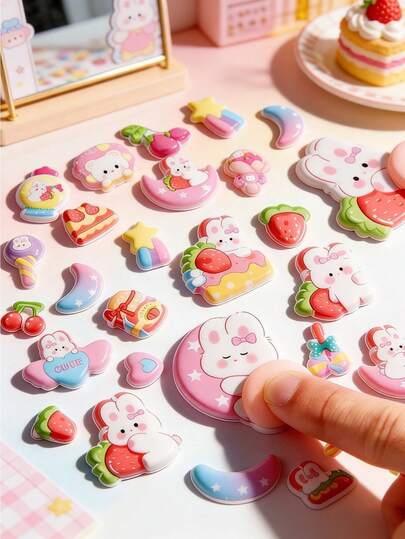 Bộ sticker 3D dạng bóp, hình ảnh thỏ, gấu trúc, kỳ lân hoạt hình dễ thương, sticker bong bóng 3D nổi, chống thấm nước, tự dính, thích hợp dán lên sổ lưu niệm, nhật ký, sổ kế hoạch, laptop, bình nước, ốp điện thoại, vở, đồ thủ công DIY.