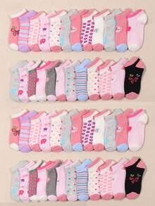 12 Pairs Random Girls Cute Pattern Socks, Soft Breathable Low-Cut Ankle Socks, Comfortable Breathable Polka Dot & Striped Matching Mid-Calf Socks, Suitable For Daily, Home, Outdoor, School, Party, Travel - Multicolor - View 1