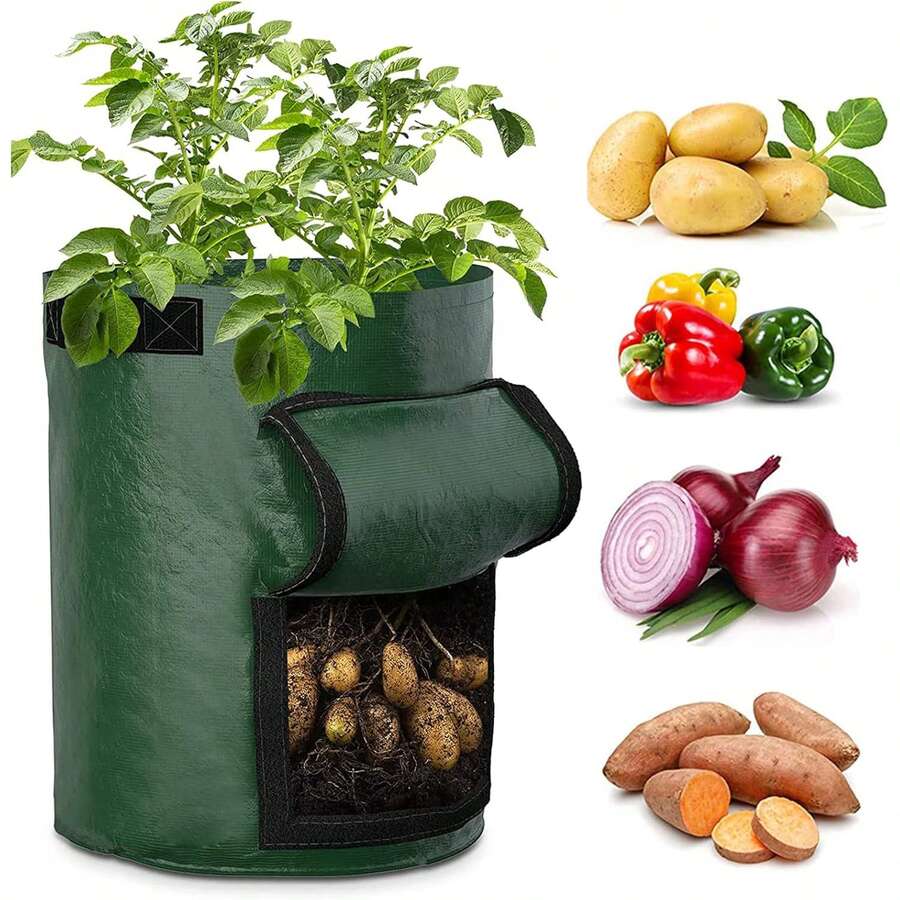 Bolsas de plantación de patatas de jardín con tapa y asa, bolsas de plantación de verduras adecuadas para tomate, fruta, zanahoria, cebolla, patata, fresa y otras verduras - Multicolor - Ver 1
