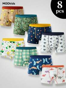 8pcs/Pack Kids Boys Underwears, Fashion Students Boxer Briefs, Cute Cartoon Print Boys Underpants - 彩色 - 查看 13