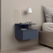 Adele Floating Nightstand With One Drawer And Two Small Below Shelves For Storage Or Decor Blue - 白色 + 刨花板 + 現代1 - 查看 2