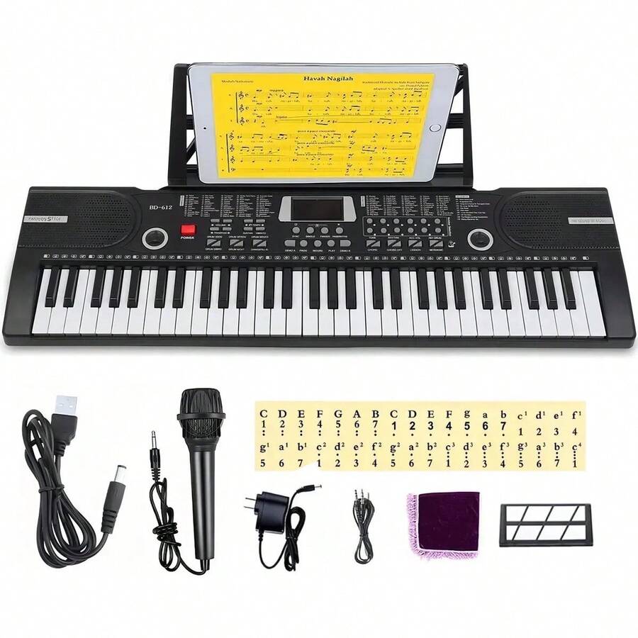 Teclado Musical Para Niños 61 Teclas Kit Principiantes Negro - Negro - Ver 1