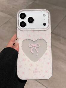 Ốp lưng điện thoại sang trọng lấp lánh màu hồng họa tiết hoa nơ hình trái tim rỗng, tương thích với iPhone 17 Pro Max Air 16 15 14 13 12 11 Pro Max Plus, kiểu dáng dễ thương, dịu dàng, dành cho nữ, thích hợp cho mùa xuân hè, chống sốc. - Hồng - Xem 3